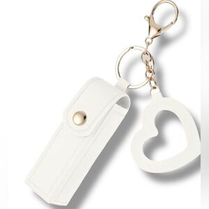 White Lipstick/Lip Balm Holder Keychain With Mirror Charm